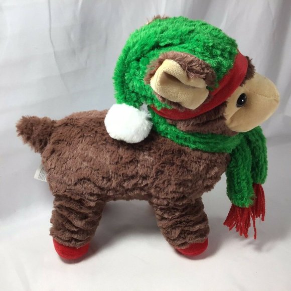 Goffa Brown Llama Alpaca Christmas 11" Plush Stocking Cap Scarf Tag - Picture 4 of 10